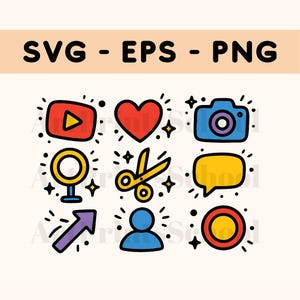 Conjunto de clipart SVG para criadores de mídia social | Arquivos SVG, EPS e PNG | Gráficos de rabiscos divertidos para influenciadores e projetos digitais
