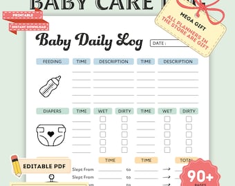 Editable Baby Daily Log, Printable, Baby Care Log, Nanny Log, Baby Tracker Planner, Baby Log, Newborn Log, İnfant Daily Log, Digital