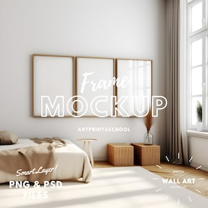 3 Frame Mockup Bundle: Vertical Wall Art Interior (PNG, PSD)