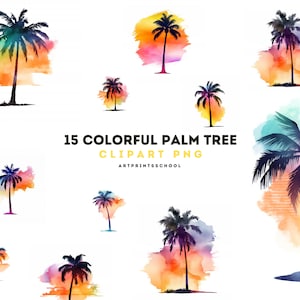 Watercolor Palm Tree Clipart: Tropical Silhouettes PNG Bundle (Digital Download)
