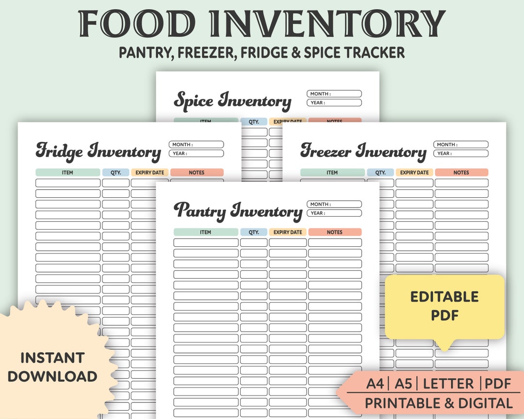 Printable Food Inventory: Pantry, Fridge, Freezer, Spice Tracker ...