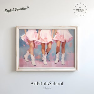 Cowgirl boots print, Coastal Pink Painting poster, Retro Downloadable Print | Girly Western Wall Art | Pink Painting, 1950s Aesthetic Trendy