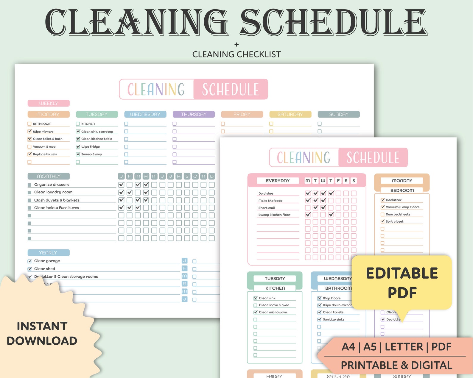 Editable Cleaning Schedule: Weekly, Monthly, Yearly Planner (digital ...