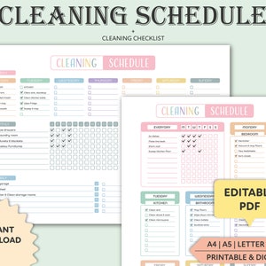 Editable Cleaning Schedule | Printable |  Weekly, Monthly, Yearly Cleaning Planner and Checklist | House Chore List | Digital