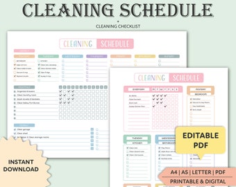 Editable Cleaning Schedule | Printable |  Weekly, Monthly, Yearly Cleaning Planner and Checklist | House Chore List | Digital