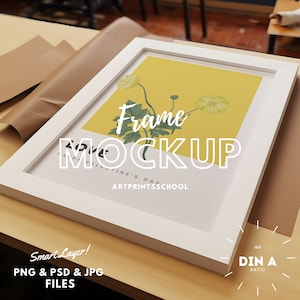 Close Up Frame Mockup, Wall Art Mockup, PSD Photoshop Mock-up, DIN A 4, Frame Mockup On Table, Scandinavian Frame Mockup, Minimalist Modern