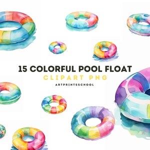 Watercolor Colorful Pool Float Clipart, Summer Clipart, Pool Party Clipart, Digital Planners, Commercial License, Digital Download