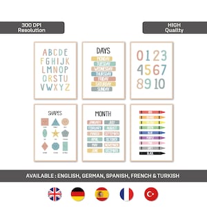 Carteles educativos | Pósteres de Alfabeto para imprimir | Arte de la pared del cuarto de niños | Decoración de guardería