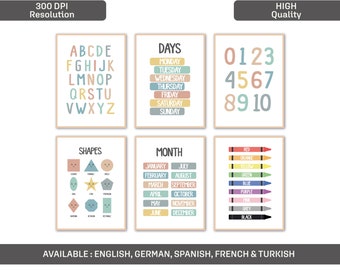 Alphabet Nursery Prints: Set of 6 Educational Wall Art (Digital Download)