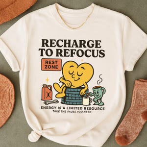 Retro Mental Health PNG: Recharge to Refocus Rest Zone Design (Digital Download)