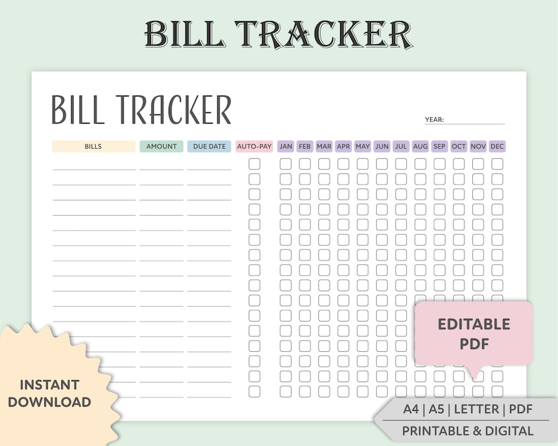 Editable Bill Tracker Printable Bill Tracker PDF Yearly Bill Etsy Israel Editable bill tracker printable bill tracker pdf yearly bill etsy israel