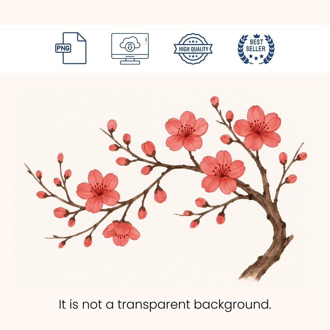Watercolor Plum Blossom Branch Clipart: Asian-inspired Floral PNG - Etsy