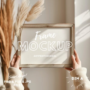 DIN A4 Wood Frame Mockup: Boho Horizontal Poster (Digital Download)