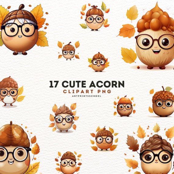 Cute Acorn Clipart, 17 Fall Acorn Clipart, Watercolor Acorn, Acorn PNG, Food Clipart, Acorn Art, PNG, Scrapbook Bundle, Digital Clipart