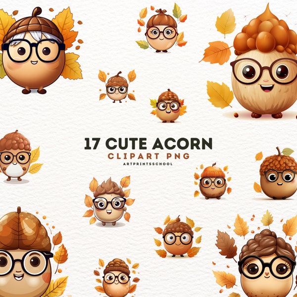 Cute Acorn Clipart, 17 Fall Acorn Clipart, Watercolor Acorn, Acorn PNG, Food Clipart, Acorn Art, PNG, Scrapbook Bundle, Digital Clipart