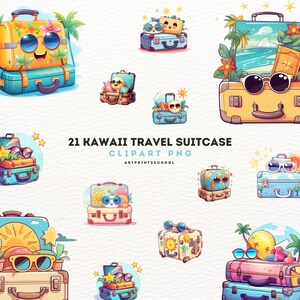 Maleta de viaje Clipart PNG, Elementos de imágenes prediseñadas de maleta Kawaii, Imágenes prediseñadas de viaje de uso comercial, Invitaciones, POD, Fabricación de tarjetas, Diario basura