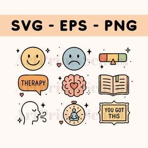 Mentale Gesundheit Stimmung Tracker SVG Clip Art Set | SVG-, EPS-, PNG-Dateien | Calm Doodle Wellness Grafiken für Journals und Planer