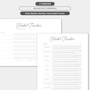 Minimalist Habit Tracker Printable: Daily, Weekly, Monthly (A4, A5 PDF)