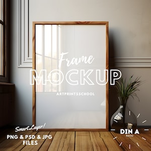 DIN A Frame Mockup Photoshop Template | Vertical ISO Frame Mockup PSD for Art and Printables | Leaning Frame Mockup, Glass Reflection