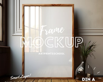 DIN A Frame Mockup Photoshop Template | Vertical ISO Frame Mockup PSD for Art and Printables | Leaning Frame Mockup, Glass Reflection