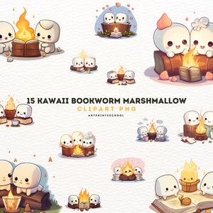 Pacote de clipart fofo de marshmallow Kawaii | Marshmallow PNG | Clipart de marshmallow kawaii | Ilustração de adesivo Kawaii | uso comercial