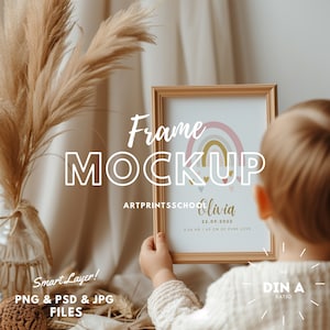 Kids Frame Mockup for Home Interior, With Person, Frame Nursery Mockup, Vertical wood frame mockup Kids room mockup, Baby Frame Mockup