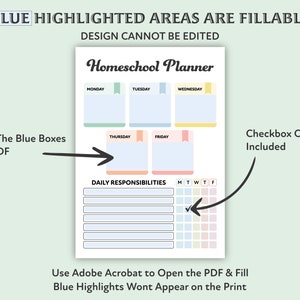 Editable Homeschool Planner, Printable, Homeschool Schedule, Weekly Planner, Homeschool Chart, Daily Routine, PDF image 2
