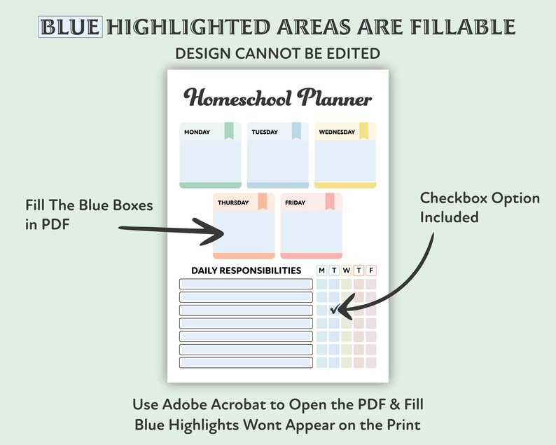 Editable Homeschool Planner, Printable, Homeschool Schedule, Weekly Planner, Homeschool Chart, Daily Routine, PDF image 2