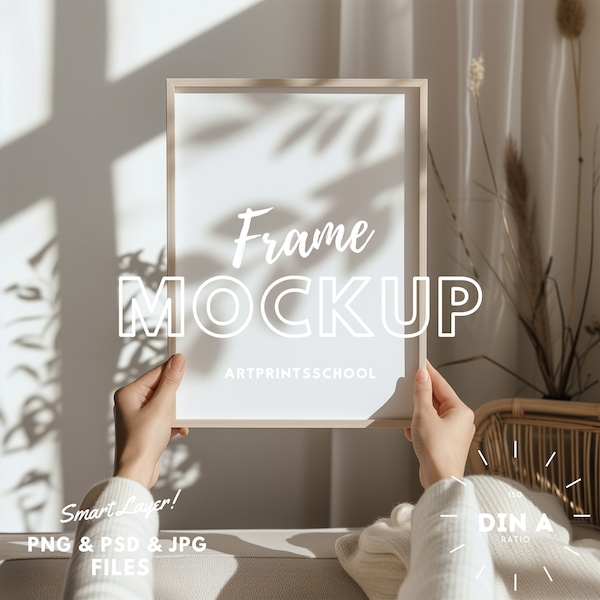 Frame Mockup With Person, Holding Frame Mockup, ISO A DIN Ratio | Thin Wood Frame | PSD Photoshop | Person Holding Frame, Hand Holding Frame