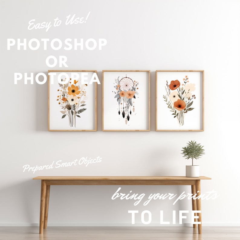 3 Frame Mockup 8x10, PSD Wall Mockup Frame, 8x10 Ratio, Boho Art Print Mockup, Poster Mockup, Scandinavian Mock up, Smart Object Mock-up zdjęcie 5