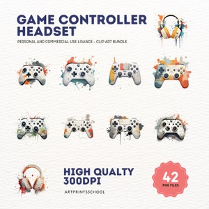 Game Controller Clipart - 42 Gaming Clipart - Digitaler Download - Kartenherstellung, Mixed Media, digitales Papiermodell, Gamer Clipart, Gamer