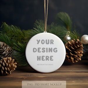 Christmas Ornament Mockup: White Ceramic Round (Digital Download)