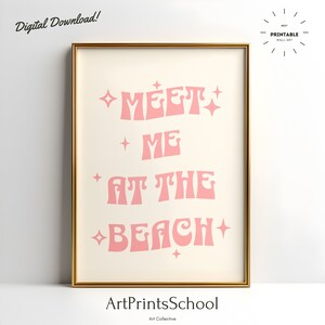 Meet Me At The Beach Print: Retro Coastal Pink Poster (Digital Download)