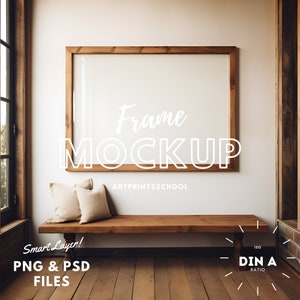 DIN A Landscape Frame Mockup | Horizontal Frame Mockup PSD Template for Art and Prints | Digital Frame Mockup Template, Digital, PNG