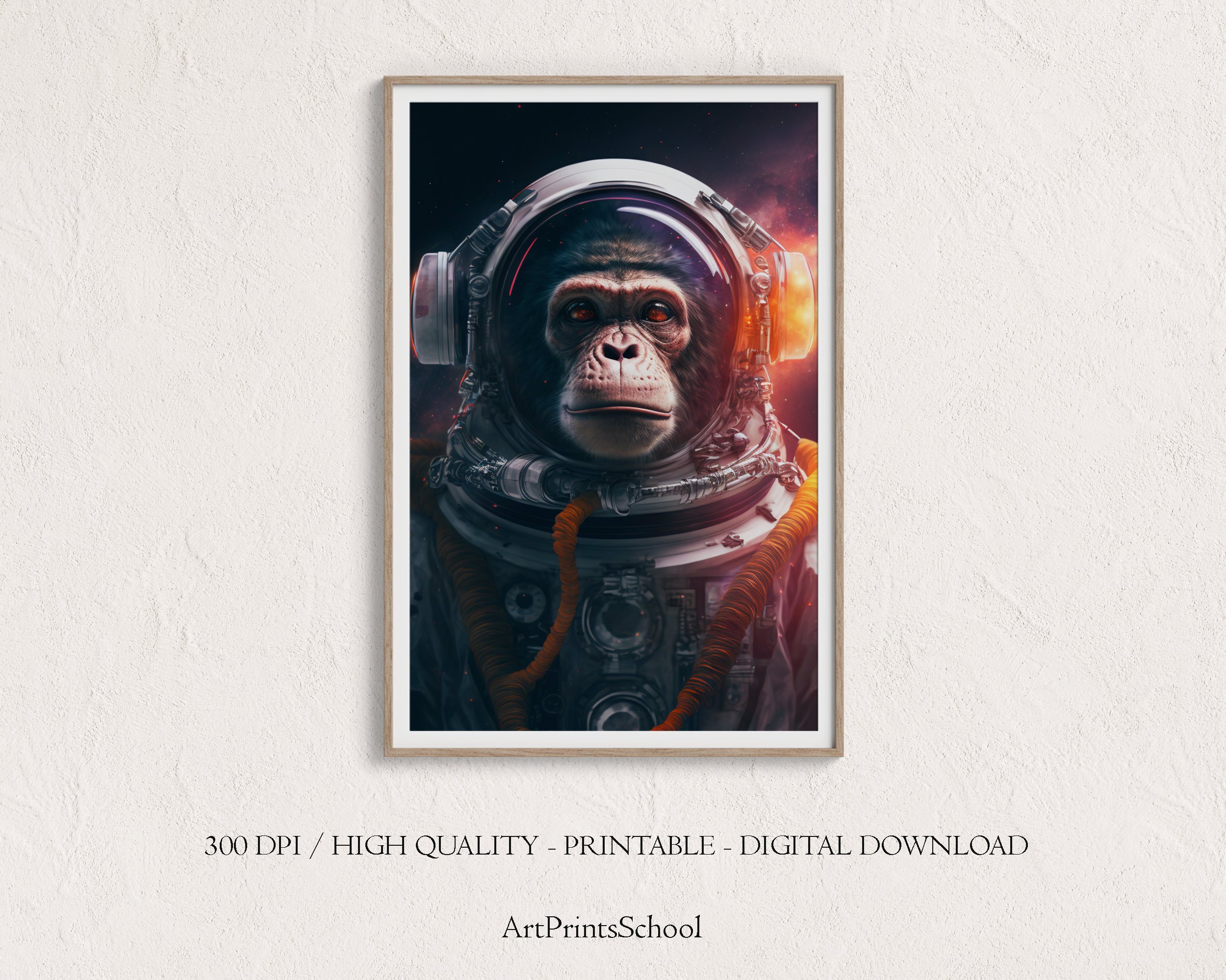 Printable Cosmic Astronaut Monkey Wall Art, Digital Art, Space Decor, Modern Art, Cosmic Art, Ai Art, Digital Download, Printable Poster