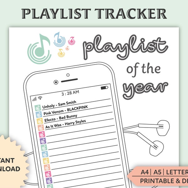 Printable Playlist Tracker | Wedding Song Log | Positivity Planner | Morning Playlist | Favourite Song List | Music Tracker | PDf | Digital