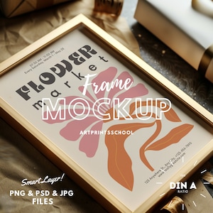 Frame Mockup, Stylish Lying Frame Mockup, Flat Lay DIN A A4 | Minimalist PSD Photoshop Mockup | Close Up Frame Mockup | Wall Art Mockup