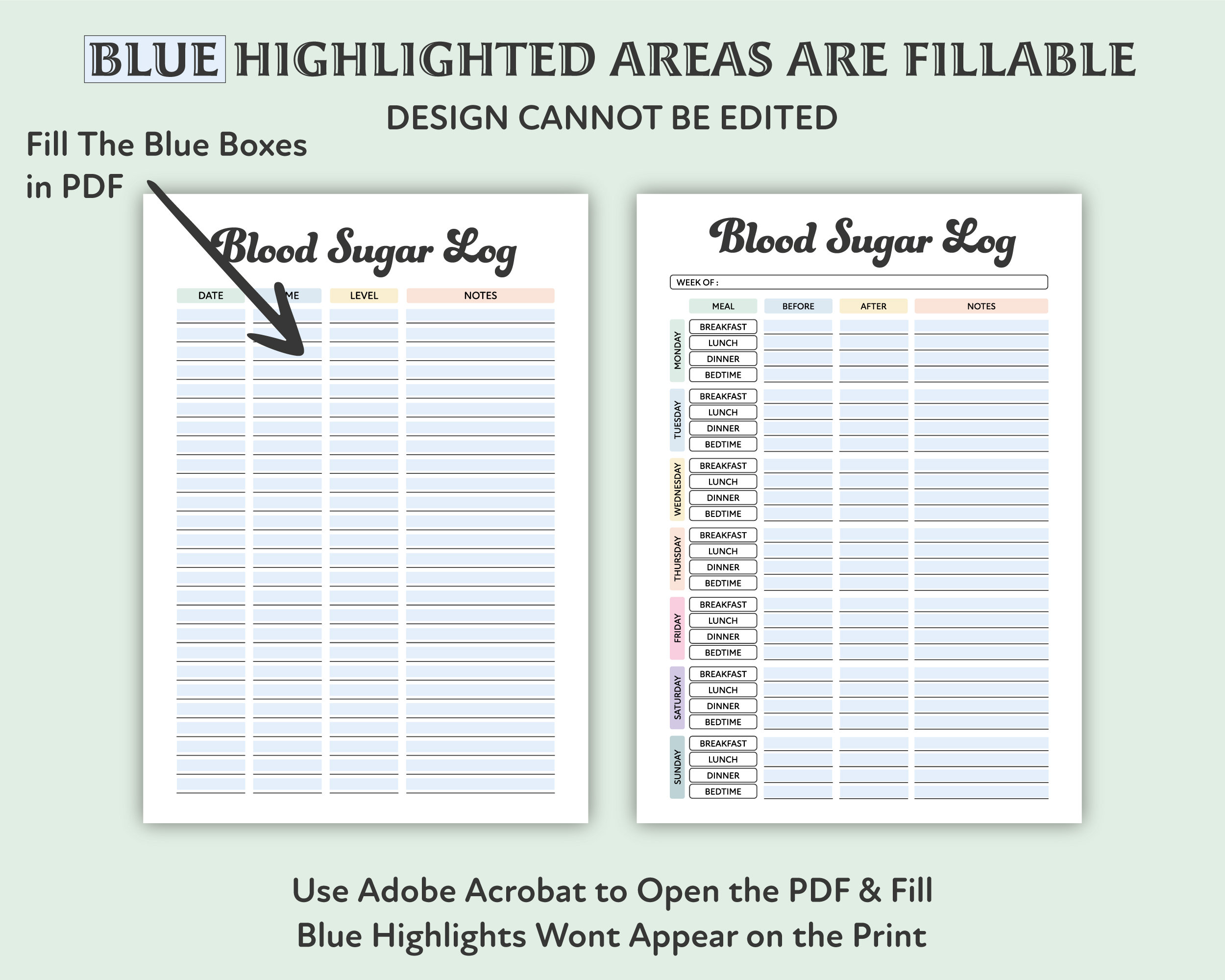 Editable Blood Sugar Log Printable Blood Sugar Reading - Etsy Australia