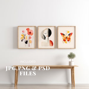 3 Frame Mockup 8x10, PSD Wall Mockup Frame, 8x10 Ratio, Boho Art Print Mockup, Poster Mockup, Scandinavian Mock up, Smart Object Mock-up zdjęcie 3