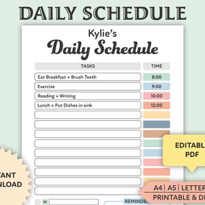 Editable Daily Schedule, Printable, Chore Chart, Kids Daily Routine, Homeschool Schedule, To Do List Planner, Kids Schedule Chart, Digital