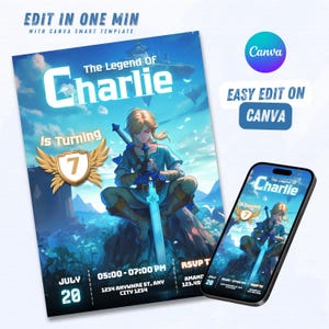 Zelda Birthday Invitation: Tears of the Kingdom, Gamer Party (Digital Download)