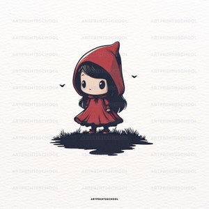 Cute Little Red Riding Hood Watercolor Clipart | Digital Stamp | Outline Little Red Riding Hood Set Clipart | Digital Download | Paper Craft