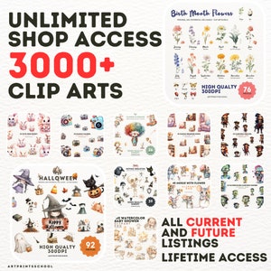 Plus de 3000 cliparts, clipart, accès illimité à la boutique, méga collection de fichiers PNG de haute qualité, tous les modèles passés et futurs, accès à vie