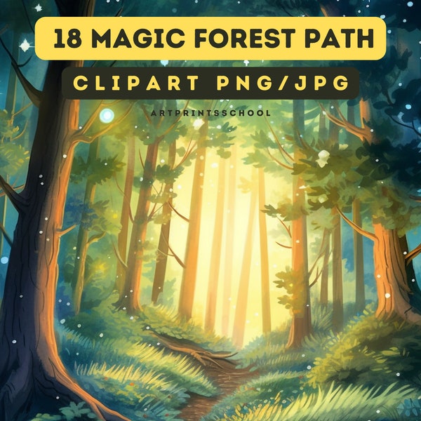 Magic Forest Path Clipart - Environment Download - Instant Download - Forest Scene - Hiking Trail - Adventure - Woodland