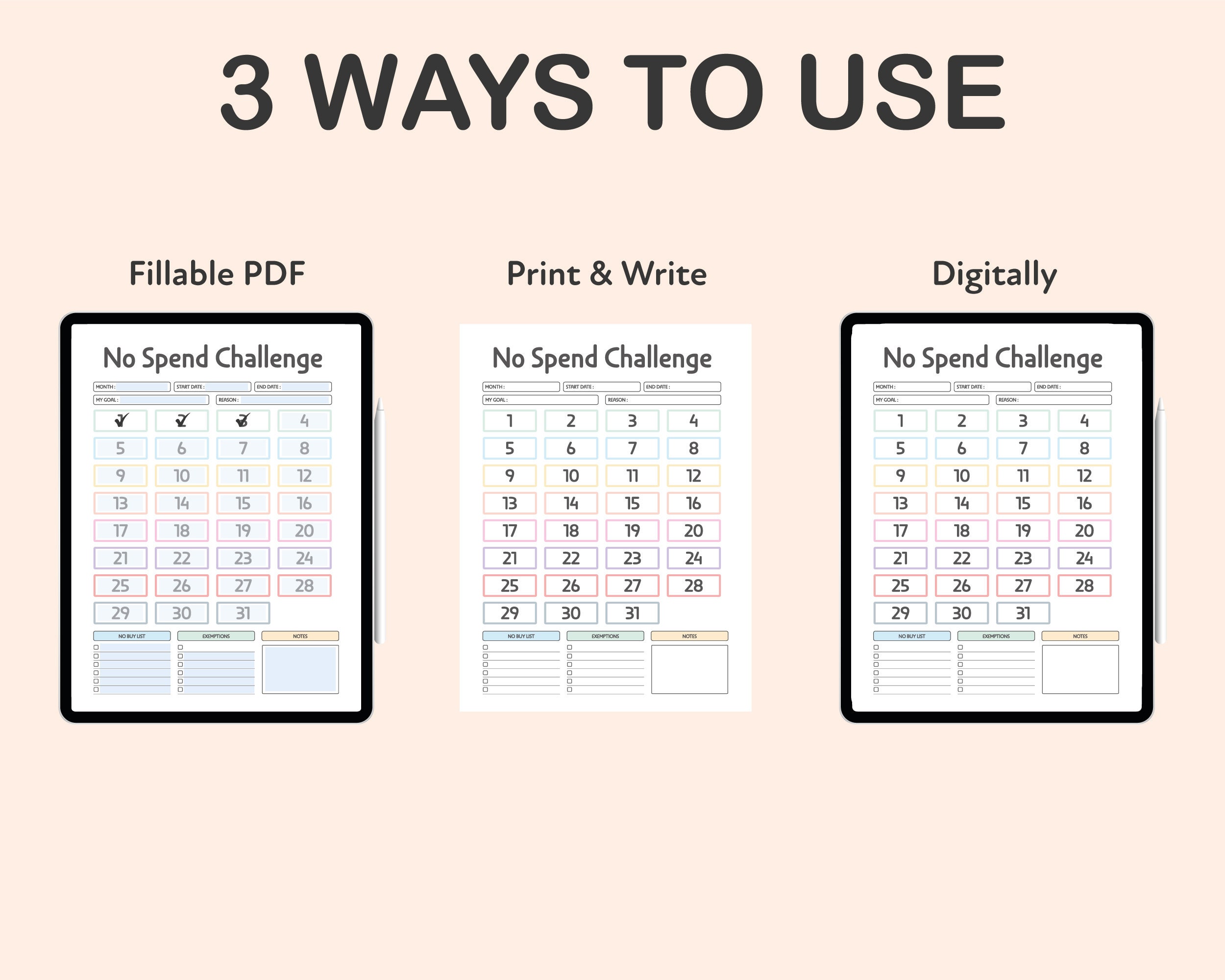 Editable No Spend Challenge Printable No Spending Tracker - Etsy