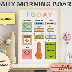 Daily Morning Board, Circle Time Calendar, Kids Morning Routine, Preschool Montessori Board, Homeschool, Weather Kids Daily Calendar