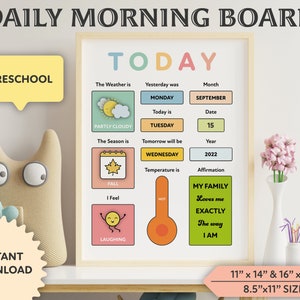 Tablero matutino diario, calendario de tiempo circular, rutina matutina para niños, tablero Montessori preescolar, educación en el hogar, calendario diario para niños meteorológicos
