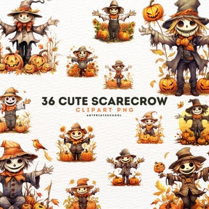 Cute Scarecrow Clipart, Fall Autumn Thanksgiving Kawaii Clipart, PNG, Instant Digital Download, Printable Wall Art, Digital Planner