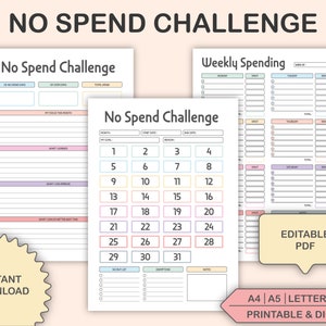 No Spend Challenge Printable: Editable Budget Planner (PDF)