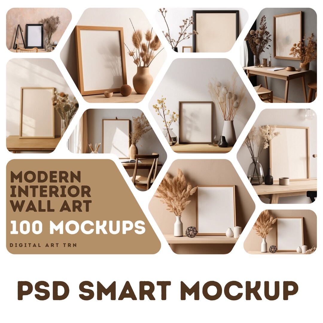 Wall Art Mockup Bundle, 100 Frame Mockup, Wall Frame Mockup, Poster Mockup, Interior Mockup
